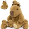 MorisMos XXL Capybara Peluche Gigante, 35cm Marrone Grande Capybara con 4 Kawaii Babies, Realistico Morbido Giocattolo di Peluche Regalo per Bambini Compleanno Natale