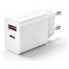Dongcill Alimentatore USB 5V 3A 20W Spina Euro Caricabatterie Adattatore | 2 Porte: USB-C + A, Compatibile con iPhone, Lettori di E-Book, Spazzolini Elettrici, Lettori MP3 e Smartphone-Bianco