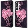 CLM-Tech Custodia compatibile con Samsung Galaxy S26 - PU Pelle Cover - Portafoglio con Funzione Supporto e Slots - Case Cuori Rosa
