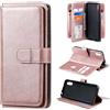 TiHen Compatible con Cover OPPO AX7, Portafoglio Custodia Magnetica Flip PU Pelle con Slot per Schede, Kickstand Caso+2X Vetro Temperato-Oro Rosa