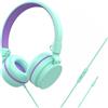 LiberIntone Cuffie per bambini, cuffie con cavo on-ear per scuola, volume sicuro limitato 85/94 dB, microfono HD, suono stereo per ragazze e ragazzi, cuffie pieghevoli per viaggi, computer, aereo, tablet Kindle