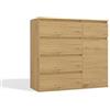 ARREDO DA CASA Madia Moderna 100 cm con 1 Anta e 5 Cassetti - Credenza Soggiorno in Legno Nobilitato, Design Minimal, Bianca Opaca o Rovere MT6 (Rovere)