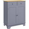 HOMCOM Mobile da cucina laterale con piano in legno massello, grigio | Tavolo sideboard multiuso, ripiano regolabile, cassetto, per sala da pranzo, soggiorno, ingresso