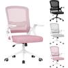 GartistGo Sedia da ufficio ergonomica con braccioli ribaltabili a 90° e schienale in rete traspirante, supporto per sedia in rete regolabile in altezza, per casa/ufficio (rosa)