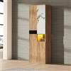 HYSZ 65 × 35 × 190 cm Armadio alto con specchio, quattro ante e un vano portaoggetti aperto, libreria, armadietto multiuso, colore naturale e nero