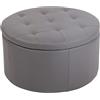 CLP Pouf Tondo Contenitore Evora In Velluto I Stoffa O Similpelle I Sgabello Basso Scoperchiabile Con Fodera Trapunta | Colore grigio Materiale Ecopelle