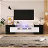 Ktipm Mobile TV da 200 cm Fino a 80 Pollici, Mobile Porta TV con Illuminazione a LED e Ripiani in Vetro, Soggiorno Moderno Mobili Mobiletto TV con 6 Ante e 2 Cassetti, 200x35x60 cm, Bianco+Nero