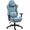 Dowinx Sedia Gaming in tessuto con cuscino a molle insacchettate, Sedia Gamer da gioco ergonomica con funzione massaggiante, sedia da ufficio PC grande e alta con poggiaperiedi XXL,blu