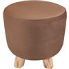 MiaSuite Poggiapiedi Pouf circolare alto 27 cm - Marrone - Pelle Scamosciata Impermeabile, Piedi in Legno Massello di Qualità.