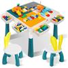 Izrielar 7 in 1 Tavolino per Bambini con 2 sedie Tavolo da gioco con 251 blocchi da costruzione, Tavolo Multi-attività per Bambini