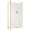 Azkoeesy Armadio con 2 Cassetti per Camera da Letto, 90 × 45 × 180 cm | Armadio a 2 Anta, Asta Appendiabiti, Struttura in Legno di Pino, Bianco