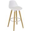 Baroni Home Sgabello con Schienale e Cuscino, Poggia Piedi - Design Moderno in PU e Legno Acciaio per Casa e Ristorante, 40x42x92 cm Bianco, 1 Pezzo