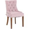 CLP Poltrona Pranzo Aberdeen Stile Chesterfield In Velluto E Legno Caucciù I Sedia Soggiorno Imbottita Con Alto Schienale Colore:rosa;Colore del telaio:antico chiaro