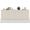 WHOUS Credenza e Buffet GARDA per Soggiorno con 2 Cassetti e 4 Ante, Madia per Salotto, Cucina e Sala da Pranzo in Legno, 200x35x71 cm, Cashmere e Rovere Chiaro