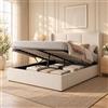 KRYZOR Letto matrimoniale, 140 x 190 cm, con USB e illuminazione LED, letti matrimoniali con contenitore idraulico, letto imbottito con rete a doghe (beige-g, 140 x 190 cm)