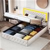 HYNHXBP Letto Matrimoniale 140x200 cm con Contenitore e LED, Letto Imbottito in Velluto con Sollevamento Idraulico, Testiera Capitonné, Rete a Doghe, Telecomando, Materasso Non Incluso,Beige