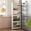 Tribesigns Carrello Cucina Stretto 5 Ripiani 160 cm, Scaffalatura Mobile con Ruote e Maniglia per Spazi Stretti,Carrellino Estraibile in Legno per Cucina, Frigorifero, Lavatrice, Bianco