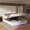 HYNHXBP Letto Contenitore 160x200 cm Imbottito con LED e USB, Letto Matrimoniale con Rete a Doghe, Testiera con Vano Portaoggetti, Letto in Velluto per Adulti e Ragazzi (E Beige, 140x200cm)