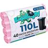 Bag&Baggy 40 Sacchi Spazzatura Rosa 110 Litri con Laccetti di Chiusura 72x110 cm, HDPE Resistente, Sacchetti Pattumiera Antiforo per Raccolta Differenziata, 4 Rotoli da 10 Pezzi
