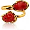 gioiellitaly Anello da donna e ragazza miusra regolabile in argento 925 Dorato con doppia spola barocca corallo rosso naturale del Mediterrano gioiello unico artigianale