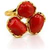 gioiellitaly Anello da donna e ragazza miusra regolabile in argento 925 dorato con tripla spola barocca corallo rosso naturale del Mediterrano gioiello unico artigianale