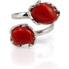 gioiellitaly Anello da donna e ragazza miusra regolabile in argento 925 rodiato con doppia spola barocca corallo rosso naturale del Mediterrano gioiello unico artigianale