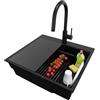 PRIMAGRAN Lavandino da Cucina al Mobile 60cm + Rubinetto, 58x53cm | Set: Rubinetto BW9010 + Kit di scarico + Lavello in Granito a 1 Vasca - Oslo Max Step, Tutto Nero