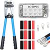 AXVRAV Set di capicorda 6/10/16/25/35/50 mm², pinza crimpatrice grande con 8 misure, 60 morsetti ad anello in rame + 60 tubi termoretraibili per batteria auto e installazione elettrica, blu