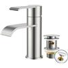 FORIOUS Rubinetto da bagno in acciaio inox, miscelatore monocomando con | Rubinetto per lavabo di alta qualità con piletta di scarico, moderno rubinetto per lavabo per bagno, risparmio energetico e