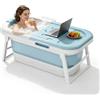 HENGMEI Vasca da bagno pieghevole, 115 x 62 x 52 cm, per adulti, L | Vasca da bagno con copertura, rulli massaggianti e ripiano per vasca da bagno, blu