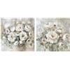 DRW Set di 2 quadri su tela con fiori e parte dipinte a mano in bianco e verde, 3 x 100 x 100 cm