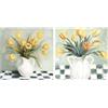 DRW Set di 2 Quadri su Tela con vasi e Tulipani e con Parte Dipinta a Mano in Bianco, Giallo e Verde, 3 x 60 x 60 cm