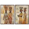 DRW Set di 2 Quadri su Tela con Donne africane e con Parte dipinte a Mano in Bianco, Giallo e Marrone, 3,5 x 50 x 70 cm