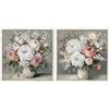 DRW Set di 2 Quadri su Tela con Fiori e Parte dipinte a Mano in Bianco, Verde e Rosa, 1,9 x 40 x 40 cm