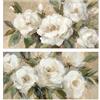 DRW Set di 2 Quadri su Tela con Fiori e con Parte Dipinta a Mano in Bianco e Verde, 3 x 120 x 60 cm