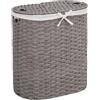 Seville Classics - Cesto portabiancheria portatile intrecciato a mano di alta qualità con manici per il trasporto, per riporre vestiti, biancheria, lenzuola, colore: grigio, ovale