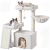 Feandrea Albero per Gatti, Tiragraffi in Sisal e Peluche, 60 x 40 x 85,8 cm | con Cuccia, Amaca e Rampa, per Gatti Piccoli e Anziani, Bianco Caldo Chiaro, Collezione CLAWFY PCT013W101