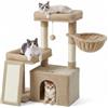Feandrea Albero per Gatti, Tiragraffi in Sisal e Peluche, 60 x 40 x 85,8 cm | con 2 Lettini, Cuccia, Amaca e Rampa, per Gatti Piccoli e Anziani, Marrone Cammello, Collezione CLAWFY PCT013K101