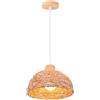 LIGKIN Vintage Lampadario in Rattan Creativo a Mezzo Cerchio Lampada a Sospensione E27 Lampada da soffitto Legno Illuminazione Interna per Camera da letto Sala da pranzo Cucina, Ø30cm