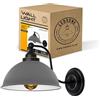 LEDSone Vintage Industrial Wall Sconce with Metal Shade, 19cm Height and 21cm Width - Retro Indoor Wall Light Fixture for Bedroom, Living Room - Compatible with E27 Bulbs (Grigio, Con lampadina)