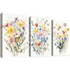 HALFLEMART Set of 3 Bouquet di Fiori Colorati Stampa su tela Con Cornice Fiori di Campo Gialli Bianchi Margherite Pittura Quadri su tela Quadri Moderni Camera da Letto Soggiorno Decorazioni Murale 50x70cm x3pcs