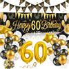 Alaoo 60 Anni Striscione di Compleanno, Unisex, Oro Nero,Orizzontale | 60 Anni Set di Decorazioni di Compleanno, Adatto per Decorazioni per Feste di Compleanno