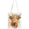 HIVTE Borsa Tote in Tela Mucca Highland con Stampa Fronte-Retro, Borsa per la Spesa Riutilizzabile in Cotone Canvas, 40 x 35 cm