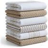 BOSKIMO Strofinacci Cucina Cotone, Set 6 Canovacci in Cotone e Microfibra, Asciugapiatti Assorbenti ad Asciugatura Rapida, Panni Senza Pelucchi 45x65 e 40x60 cm (Pomada Beige)
