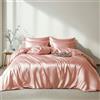 Lanqinglv Biancheria da letto in raso, 135 x 200 cm, rosa, estiva | Seta, certificato Öko-Tex, per persone allergiche, copripiumino di lusso con chiusura lampo, 1 federa da 80 x 80 cm