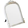 LuHeToz Specchio ad arco in plastica bianca anticato, da appoggiare o da appendere alla parete, per bagno, soggiorno, camera da letto, specchio decorativo bianco e oro (27 x 21,8 cm)