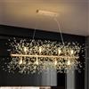 KUNYEEE Lampadari moderni a forma di fuochi d'artificio Lampada a sospensione Dandelion, rettangolare dorata 12 luci G9, lampadario di cristallo per soggiorno, sala da pranzo, corridoio, 92 x 40 cm