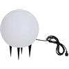 TRANGO Sfera da giardino 200W IP65 Ø 20 cm in bianco opaco aspetto pietra naturale *SNOW* incluso cavo di alimentazione IP44 da 5 metri con 1 presa E27, luce sferica, sfera luminosa, luce esterna