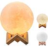 MAYROUND Lampada 3D Moon Dimmerabile 3D Stampata Lampada Luna con Supporto in Legno e Ricarica USB Luce Notturna per Bambini Toccare il Controllo Lampada Decorativa per la Casa (10cm/3.9inch)
