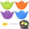 ACKKOR Set da 4 Pezzi Portauova in Silicone per Uova in Camicia con Pennello per Olio, Stampi per Uova Antiaderenti Riutilizzabili per Friggitrice ad Aria, Microonde e Fornello, Senza BPA (Stile 1)